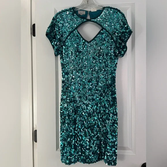 Stenay Turquoise Sequin Silk Sheath Dress size 4 - Picture 1 of 3